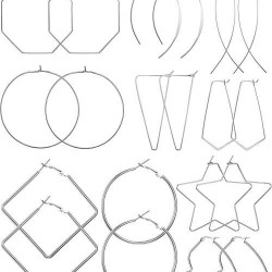 10Pairs Threader Large Hoop Earrings Set For Women Stainless Heart Star Square Threader Big Thin Wire Hoop Geometric Earrings Hoop Earrings